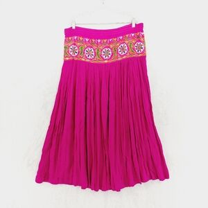 Passports of Pier 1 Imports Embroidered Waist Crinkle Fuchsia Maxi Skirt P863